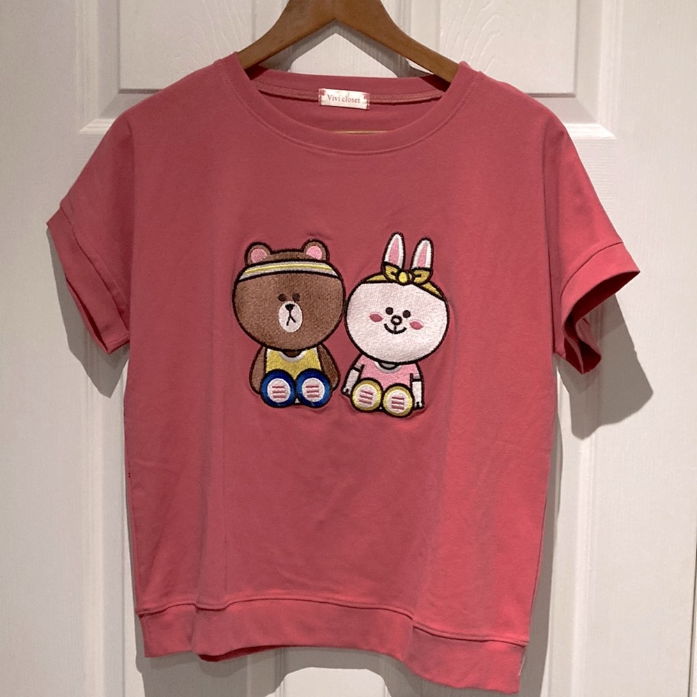 Vivi Closet Soft Bear and Bunny Top Pink Medium Womens